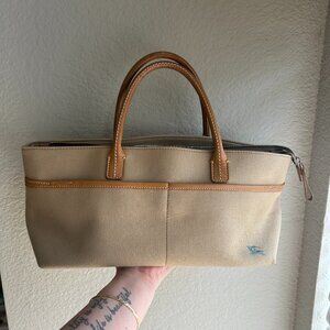 Burberry Blue Label Canvas with Leather Trim East West Top Handle Bag